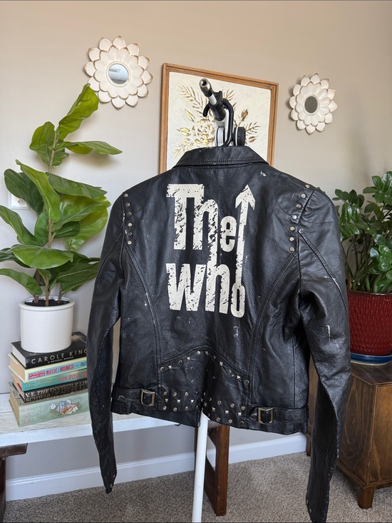 Wilsons Leather Jackets & Blazers - Wilsons Leather Black Studded The Who Graphic Moto Jacket
